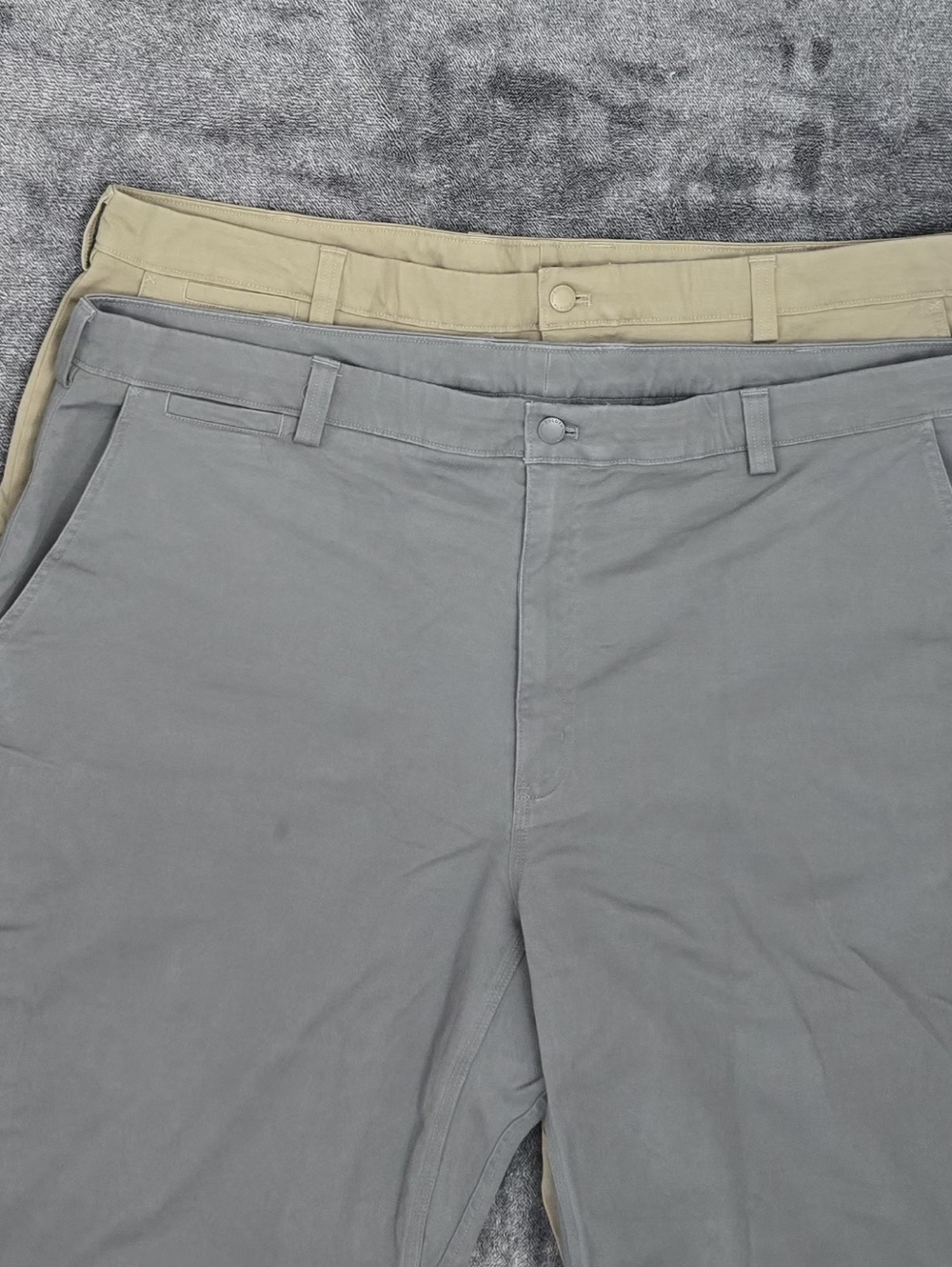 2 Lot Duluth Trading Ballroom Pants Tan/Gray 46x30 Relaxed Utility Fit Workwear